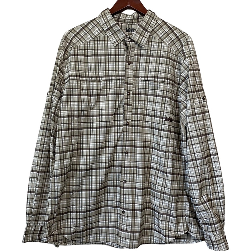 REI Taupe Long Sleeve Mesh Breathable CO-OP Button Down Shirt Size XL
